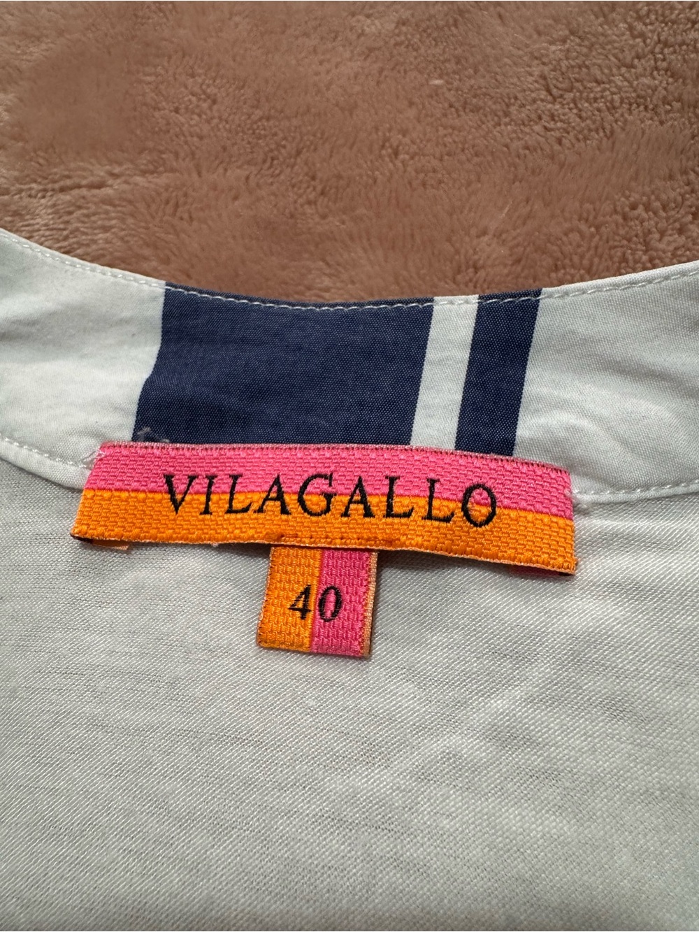 Vilagallo Striped Mixed Media 3/4 Sleeve Top with Neon Embroidery, Size 40 (M) - Picture 3 of 8